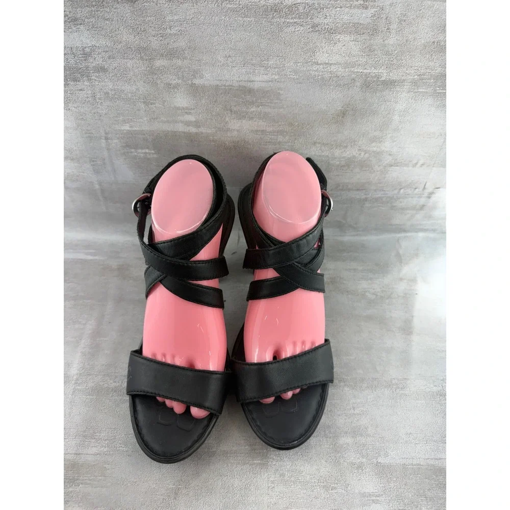 Born Black Leather Strappy Platform Block Heel Sandals Women Sz US 10 EU 42